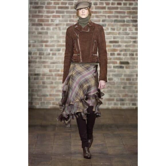 Ralph Lauren Collection Silk Midi Skirt 12 Asymmetrical Plaid Flowy Runway 2003 - Picture 2 of 13